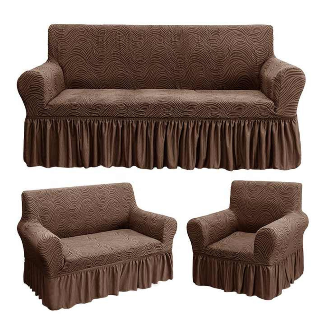 Wavy Jacquard Sofa Covers (3:1:1 Brown)